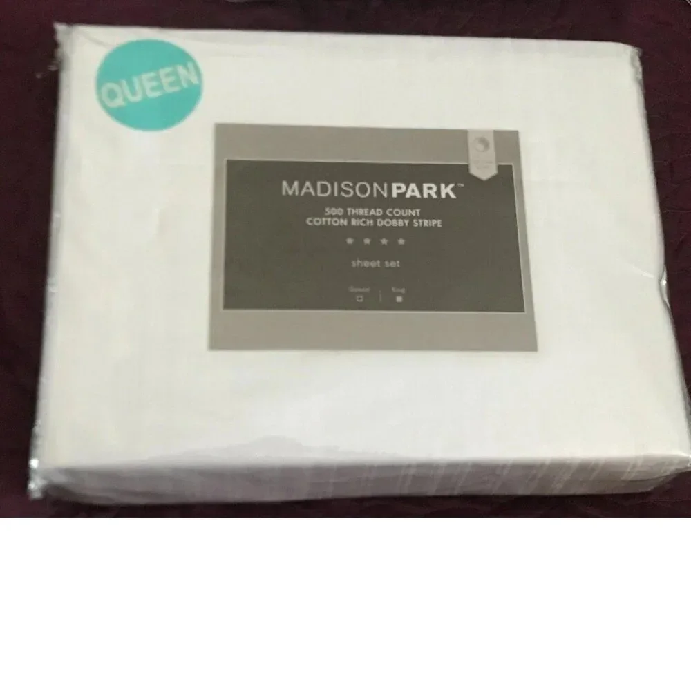 NEW - Madison Park 500 Thread Cotton Rich Dobby Stripe Sheet Set, QUEEN
